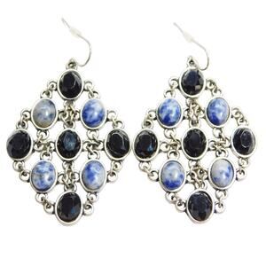 Stone Link Dangle Blue Black Silver Fashion Earrings